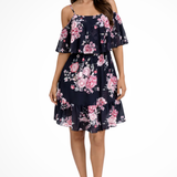 Lila | Sieviešu Off Shoulder Ziedu Šifona Ruffles Mini Boho Kleita
