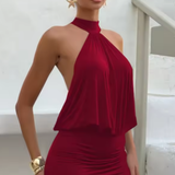 Sienna | Sieviešu haltera kakla drapēta bez muguras mini kleita
