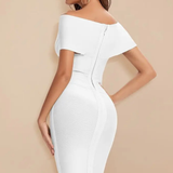 Sorrel | Sieviešu Off Shoulder Twist Front Fitted Kāzu Viesu Midi Kleita