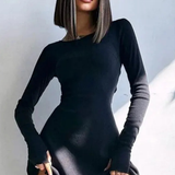 Romy | Sieviešu Garās Piedurknes Ribota Bodycon Mini Kleita ar Viļņotu Apakšmalu
