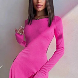 Romy | Sieviešu Garās Piedurknes Ribota Bodycon Mini Kleita ar Viļņotu Apakšmalu