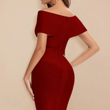 Sorrel | Sieviešu Off Shoulder Twist Front Fitted Kāzu Viesu Midi Kleita