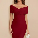 Sorrel | Sieviešu Off Shoulder Twist Front Fitted Kāzu Viesu Midi Kleita
