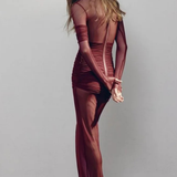 Auryn | Sieviešu garām piedurknēm caurspīdīga acu slāņota bodycon kāzu viesu maksi kleita