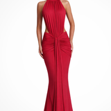 Teodora | Sieviešu haltera kakla bez muguras ruched bodycon kāzu viesu maxi kleita