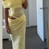 Faith | Sieviešu Off Shoulder Ruched Mesh Bodycon Kāzu Viesu Maxi Kleita