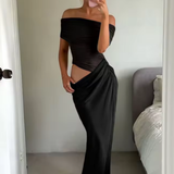 Faith | Sieviešu Off Shoulder Ruched Mesh Bodycon Kāzu Viesu Maxi Kleita