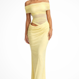 Faith | Sieviešu Off Shoulder Ruched Mesh Bodycon Kāzu Viesu Maxi Kleita