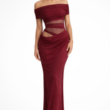 Faith | Sieviešu Off Shoulder Ruched Mesh Bodycon Kāzu Viesu Maxi Kleita