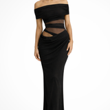 Faith | Sieviešu Off Shoulder Ruched Mesh Bodycon Kāzu Viesu Maxi Kleita