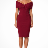 Sorrel | Sieviešu Off Shoulder Twist Front Fitted Kāzu Viesu Midi Kleita