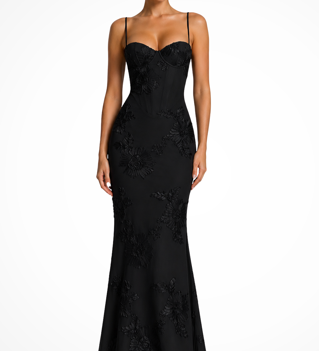 Valentina | Sieviešu Sweetheart Neck Ziedu Appliqué Kāzu Viesu Maxi Kleita
