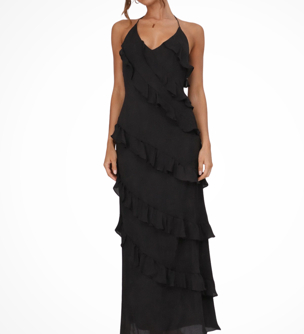 Freya | Sieviešu Halter Neck Ruffles Vasaras Maxi Kleita
