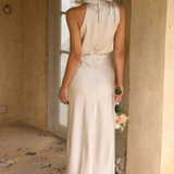 Amelina | Sieviešu Halter Neck Midi Kleita Satīna Kāzu Viesu Kleita