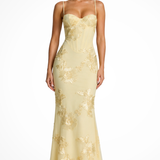 Valentina | Sieviešu Sweetheart Neck Ziedu Appliqué Kāzu Viesu Maxi Kleita