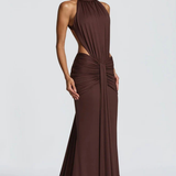 Teodora | Sieviešu haltera kakla bez muguras ruched bodycon kāzu viesu maxi kleita