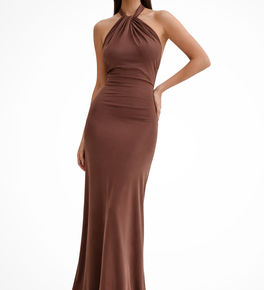 Celeste | Sieviešu halterveida kakla griezuma, savīti mezgli, atvērta mugura, bodycon kāzu viesu maxi kleita
