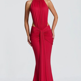 Teodora | Sieviešu haltera kakla bez muguras ruched bodycon kāzu viesu maxi kleita
