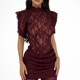 Amelia | Sieviešu augsta kakla bez piedurknēm mežģīņu apdare bodycon mini kleita