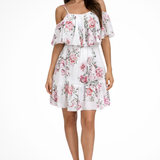 Lila | Sieviešu Off Shoulder Ziedu Šifona Ruffles Mini Boho Kleita