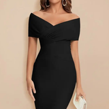 Sorrel | Sieviešu Off Shoulder Twist Front Fitted Kāzu Viesu Midi Kleita