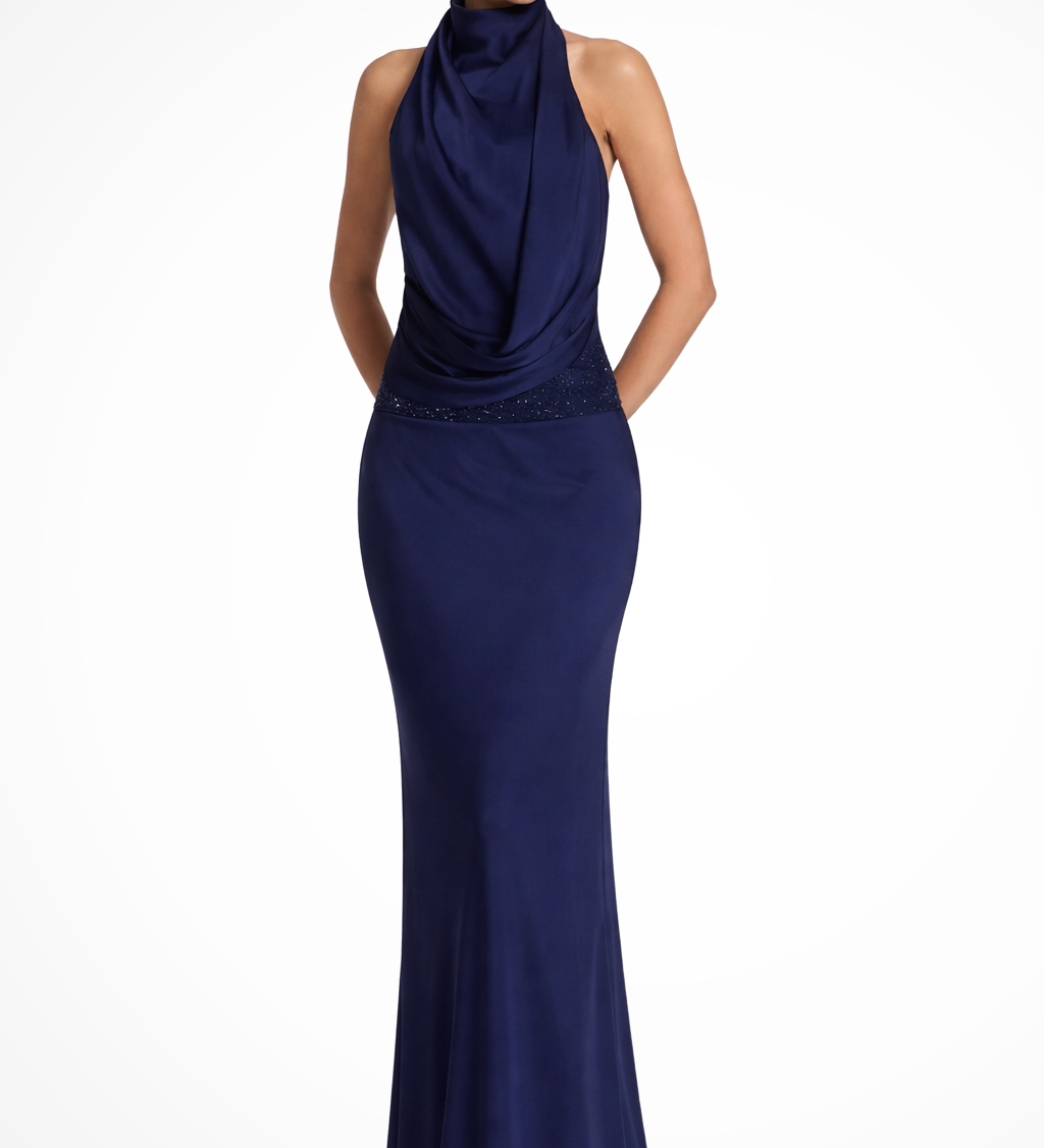 Ottilie | Sieviešu Halter Neck Drapēts Sātina Kāzu Viesu Maxi Kleita