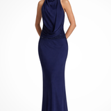 Ottilie | Sieviešu Halter Neck Drapēts Sātina Kāzu Viesu Maxi Kleita