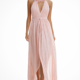 Valentina | Sieviešu Halter Neck Plīšu Šifona Maxi Kleita