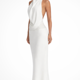 Ottilie | Sieviešu Halter Neck Drapēts Sātina Kāzu Viesu Maxi Kleita