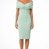 Sorrel | Sieviešu Off Shoulder Twist Front Fitted Kāzu Viesu Midi Kleita