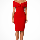 Sorrel | Sieviešu Off Shoulder Twist Front Fitted Kāzu Viesu Midi Kleita